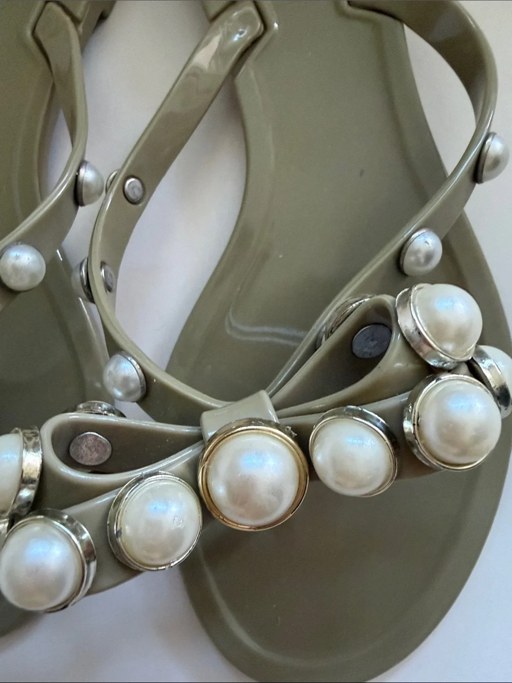 Jelly Flip Flops Sandals with Faux Pearls Bow Design size 36